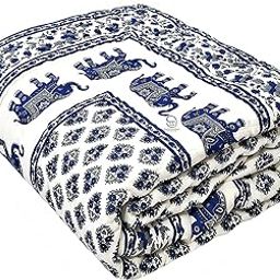 AUROSTYLE 400 GSM Light Weight Rajasthani Traditional Jaipuri Hand Block Print Summer and Winter Cotton Double Bed Quilt Razai [Double Bed 90 x 105 Inch] (Design 5)-image-57