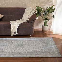 Welspun Wonder-Full Polyester Carpets for Living Room/Hall/Bedroom | 4x6 Feet | Floral Pattern in Grey with Anti-Skid | Machine Washable Rugs/Carpets | Gel Foam Backing-32