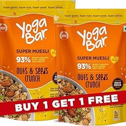 Yogabar Muesli Nuts + Seeds Crunch 700g (Buy 1 Get 1 FREE) with Flax and Chia Seeds, Muesli Nuts Delight Whole Grain, High Protein, High Fibre, No Refined Sugar, Contains Antioxidants, 700g Pack of 2-15