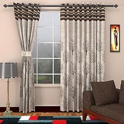 HOME UTSAV 2 Piece Jute Blackout Heavy Jacquard Tree Floral Opaque Curtains for Window 6 Feet, Brown-image-15