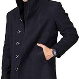 Winter Wear Double Breasted Notch Lapel Tweed Pea Trench Long Coat For Men-image-97