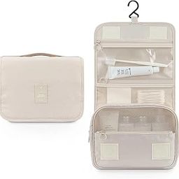 Kotinax Large Capacity Travel Cosmetic Bag Transparent Waterproof Portable with Handle and Hanging Hook Multifunctional Bag Makeup Accessories for Women (Beige Color)-88