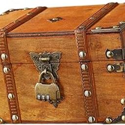 Pirate Treasure Chest Wooden Multifunctional Gift for Women Decorative Trunk Yellow with Lock-image-26