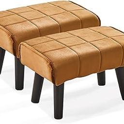 SS Wood Nation Modern Accent Step Stool Seat with Solid Wood Legs, Small Foot Stool, Velvet, Soft Padded Pouf Ottomans, Sofa Footrest Stools Pair of 2 (Brown, Small)-image-45