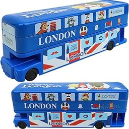 Toyshine Metal Double Decker London Bus Matal Pencil Box With Moving Tyres And Sharpner For Kids - Blue-6