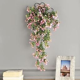 Foliyaj Artificial Pink Flower Leaf Vine with Metal Wall Stand | Decoration Items for Living Room | Creeper for Wall Decor | Vine for Room Decor (Length About 70 cm)-image-92