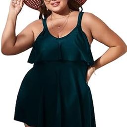 Plus Plain Ruffle Hem Bikini Swimsuit - XL - 8XL-image-94