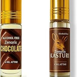Zenorix Pack of 2 Chocolate Attar and Kasturi Attar 2X6ml Each | Alcohol-Free Sweet Ittar Roll-On | Long-Lasting Perfume Oil for Men & Women, Unisex Combo ittar for Namaz, Pooja, Gift-picture-26