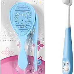 Kids Hair Care Set Brush and Comb | Baby Grooming Set |Soft Bristles Hair Grooming Kit for Infants with Baby Soft Bristles Toothbrush (Blue)-image-58