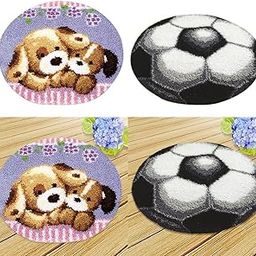 FABLOFT® 2 Sets Latch Hook Rug Kit DIY Dogs Football Carpet Craft Rug Making for Kids-picture-32