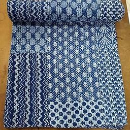 Kirti Textile and Handicraft Indigo Patchwork Kantha Quilt Twin Kantha Bedspread Handmade Kantha Bed Cover Cotton Kantha Coverlet Throw Home Decor Kantha Blanket, breathable, Pack of 1-image-97