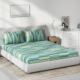 DDECOR - Pack of 1 Geometric Double Bedsheet with 2 Pillow Covers - Green-image-3