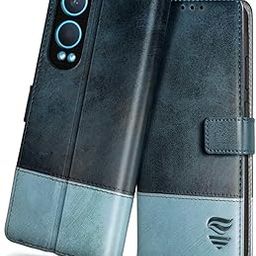 FLIPPED Vegan Leather Flip Case Back Cover for 1+ OnePlus Nord CE 4 Lite 5G (Flexible, Shock Proof | Hand Stitched Leather Finish | Card Pockets Wallet & Stand | Blue with Aquamarine)-11