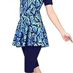 Poly Jersy - Printed Swimming Costume for Women Frock Style [Half Sleeves - Half Length - Without Pads]-image-22