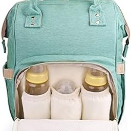 Ineffable Large Capacity Mother Bag, Diaper Back Pack with Insulated Bottle Storage, Easy Reach Pack Pocket (Sea Green)-image-77