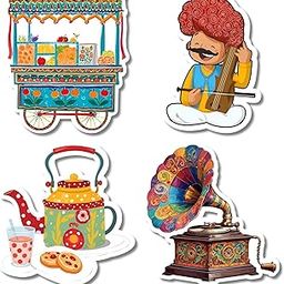 Fridge Magnet Set of 4, Indian Cultural Themed Resin Magnets, Funny Caricature Design - Door Decoration, Wardrop Magnets with Eligant Design-image-7