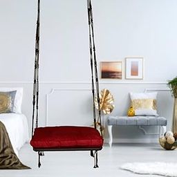 Swing/Jhula for Home/Swing for Adult/Swing for Living Room/Swing for Balcony, Garden, Indoor & Outdoor/Swing Chair with Red Cushion/Hanging Hammock Swing in Colour Brown by Patiofy-image-35