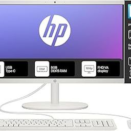 HP All-in-One Desktop,Intel® Celeron -N100,21.45 inch(54.5cm),FHD,Anti-Glare,8 GB DDR5, 512GB SSD,Dual 2W Speakers,White Wired Keyboard and Mouse Combo,White, Windows 11, 4.17kg,22-dg0153in-15