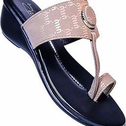 Women's Toe Ring Sandals, Textured Band with Embellishment, 2.5-inch Wedge Heel, Casual Comfort-9