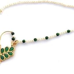nikyanka Traditional gold plated peacock small nose ring green stone nathiya nath for girls and womens-picture-46