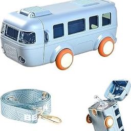 HealthyBee Water Bottle For Kids, Bus Shape Car Water Bottle with Straw For Kids, Portable Kid Water Cup with Shoulder Strap, Cute Car Water Bottles with Movable Wheels, Leakproof Bottle-image-50