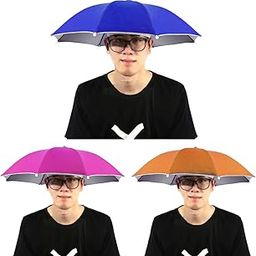 Hat Umbrella for Kids 3 Pcs Yellow,Pink,Orange Cap/Hat Umbrella for Adults,Boys,Girls Free Size (pack of 3)-53