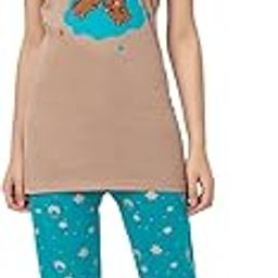Women Cotton Plus Size Printed Night Suit Top Pyjama Set Sleep wear Set for Summer Beige Color-picture-16