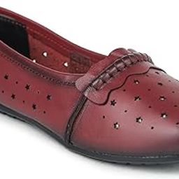 Genuine Burnished Leather Star Shaped Brogue Patterned Bellies for Women ZF-101 | Ideal for Casual Events, Parties, and Ethnic Wear | Memory Cushioned Insole with Anti-Slip Sole Cherry-image-71