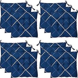 Kuber Industries Pack of 12 Geomatric Printed Chair Pad | Microfiber Square Chair Pad with Ties | Soft & Comfortable Sitting | Chair Cushion Pad | Chair Seat Cushion for Office-Home | Blue-15