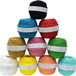 Embroiderymaterial Thick Crochet Cotton Thread Combo Of 10 Different Colors Size:12 (1.25 Mm Thickness)-10 Rolls, 200 Gram, Multicolour-picture-13