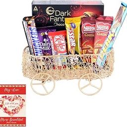 SFU E Com Beautiful Basket With Premium Chocolates | Valentine Chocolate With Love Greeting Card | Valentine Chocolate Hamper | 584-92
