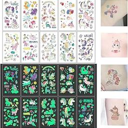 10 Sheets Temporary Tattoos Sticker Kids Glow Kids Temporary Tattoos Unicorn Toy,Waterproof Luminous Tattoo Sticker, Unicorn Stickers Temporary for Girls Kids Birthday Party Supplies Decoration-46