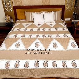 Jaipur Quilt Art and Craft Surgicals Cotton Printed Quilted Bed Cover with 2 Pillow Covers|Double Size Bed Cover - 90 x 108 Inch-image-91