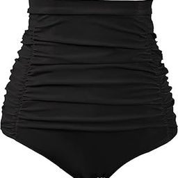 Women's Ruched High Waisted Bikini Bottom Retro Vintage Swim Short Tankinis, Black, Medium-image-49