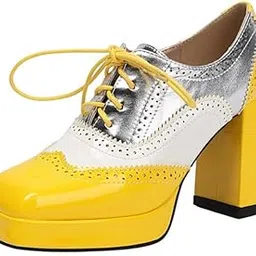 ftk Women’s Color Matching Lace-Up Square Shoes with Flower Detail-picture-32
