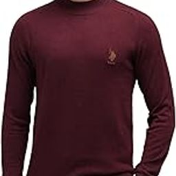 Men's Red Solid Mock Neck Long Sleeve Casual Cotton Regular Fit Pullover Sweater-image-47