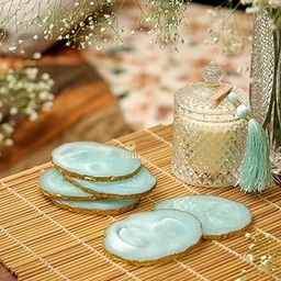DULI Set of 6 Premium Resin Coasters Tea,Coffee Coasters (10 * 8 cm) (Aqua)-12