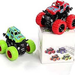 Storio Pack of 2 4x4 Friction Powered Mini Monster Trucks for Boys 3-7 Years | Durable Alloy & Non-Toxic Plastic Car Toys | Educational Toy Vehicles with Non-Slip Tires | Gift for Kids-1