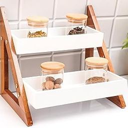 UHUD CRAFTS Multipurpose Wooden Triangluar Countertop Spice Rack | Kitchen Counter Top Organizer | 2-Tier Kitchen Storage Organizer Tiered Shelf| Jars And Bottle Holder & Kithen Decor Item-image-21