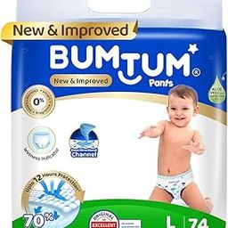 Bumtum Baby Diaper Pants, Large Size, 74 Count, Double Layer Leakage Protection Infused With Aloe Vera, Cottony Soft High Absorb Technology-image-77
