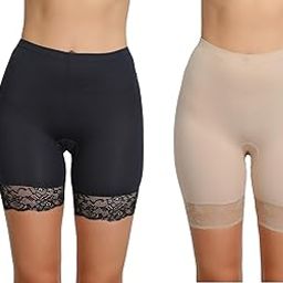 Women's Seamless Shorts with Lace Trim, Panites for Gilrs, Pack of 2, Black and Beige-image-50