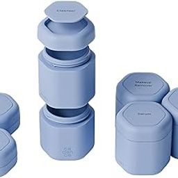 Cadence Travel Containers - Skincare Full Set - Magnetic Travel Capsules - 2 Small (0.56oz), 4 Medium Capsules (1.32oz), & Extender (1.43oz) with Multiple Labels for Better Organization - Pacific-21