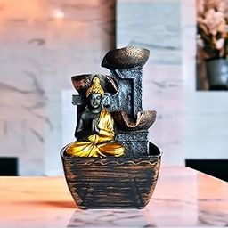 Elegant Table Top Indoor Outdoor Water Fountain of Buddha with Led Lights for Living Room, Table Decor, Bedroom, Office/Home Decoration Multicolour, Resin-image-53