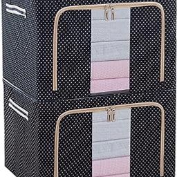 VENUSATURN (pack of 2) Steel Frame Double Opening Zipped Storage Organizer Bag with Window Folding Bag -Under Bed Wardrobe Box Living Box, Cloths Organizer and Storage Boxes for Clothes-23
