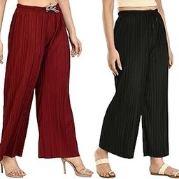 Women Polyster Rayon Plain Pleated Palazzo Pant Pack of 2 (Freesize 28 to 38 Waist)-image-8