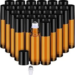Hunky Dory 12pcs 3ml Roller Bottles for Essential Oils, Amber Glass Empty Bottle with Stainless Steel Roller Balls, Leakproof Roll on Perfume Bottles, Under Eye Roll on For Beauty Use-26