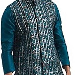 Men's Silk Blend Nehru Jacket - Embroidered Sequined Nehru Jacket For Men.-23