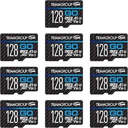 TEAMGROUP GO Card 128GB 10 Pack Micro SDXC UHS-I U3 V30 4K for GoPro & Drone & Action Cameras High Speed Flash Memory Card with Adapter for Outdoor Sports, 4K Shooting, Nintendo-Switch TGUSDX128GU366-19