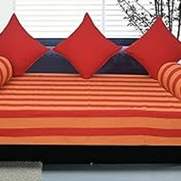 NFD Cotton Diwan Set with 3 Back Cushion Covers and 2 Bolsters Covers and 1 Bedsheet Red-image-87