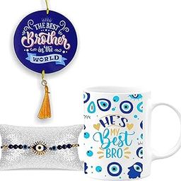 Artle Media Rakhi Gift Combo - Evil-Eye Rakhi for Brother with Evil-Eye Design Mug, Bro Dream Catcher and KumKum Chawal - 1 Pc.-image-8